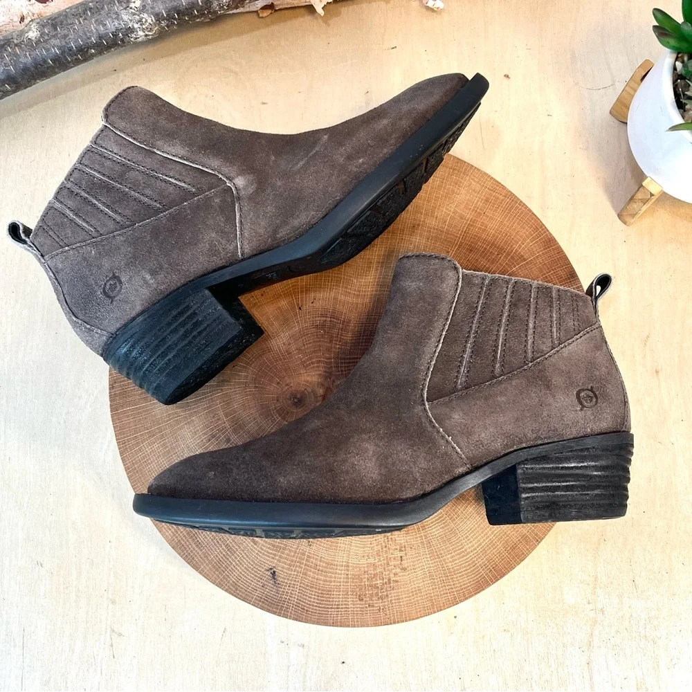 Born | Bebe Distressed Suede Ankle Boots Size 8.5 in Grey